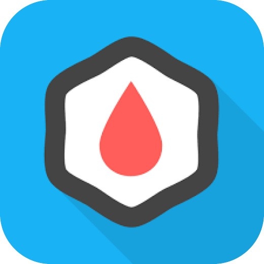 Weisses Hexagon mit rotem Tropfen auf hellbauem Hintergrund