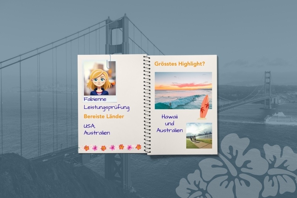 Illustration von Fabienne, Leistungsspezialistin und stv. Teamleiterin Leistungen. Sie bereiste für sechs Monate die USA.