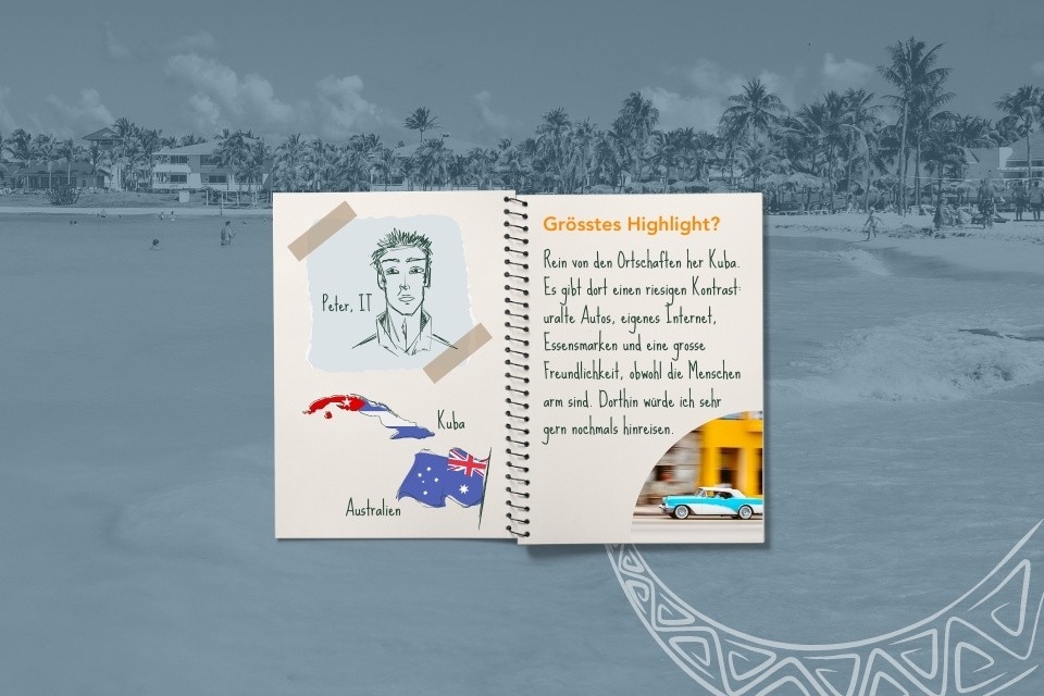 Illustration von Peter, Bereichsleiter Digital Innovation Delivery (DID) IT. Er unternahm eine Weltreise.