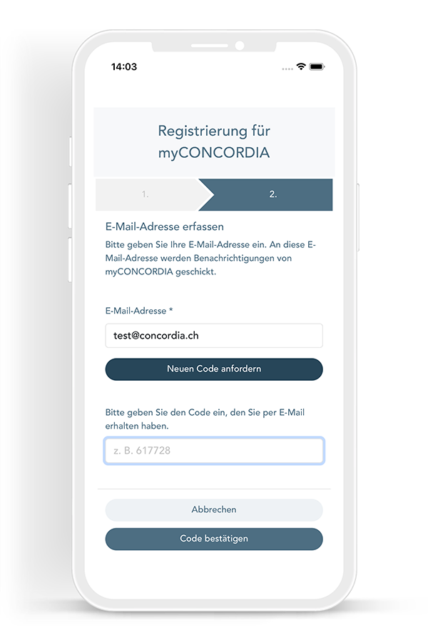 Visualisierung 4 - E-Mail-Adresse eingeben und bestätigen