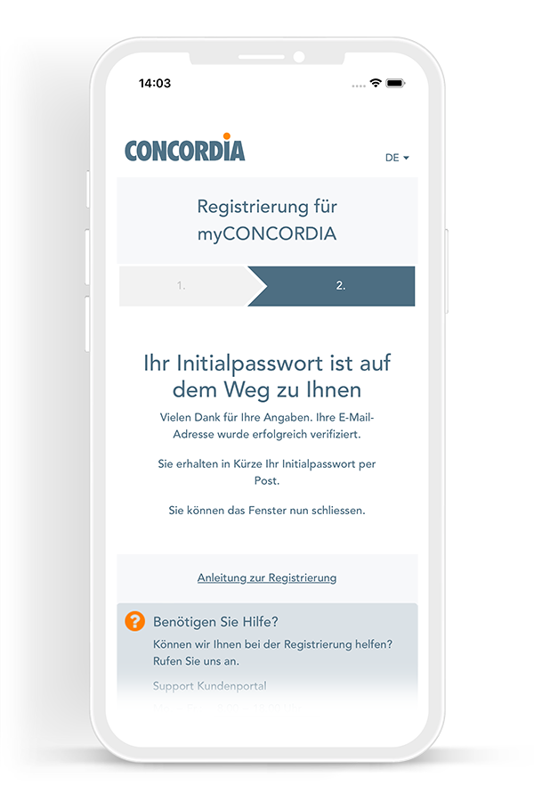 Visualisierung 5 - Registrierung erfolgreich