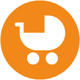 Kinderwagen auf orangem Kreis