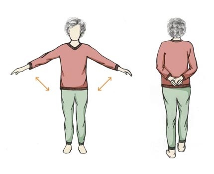 Vermeiden Sie Stürze mit einfachen Übungen für mehr Kraft und Gleichgewicht. Die Illustration zeigt eine Person, die eine Übung vorzeigt.