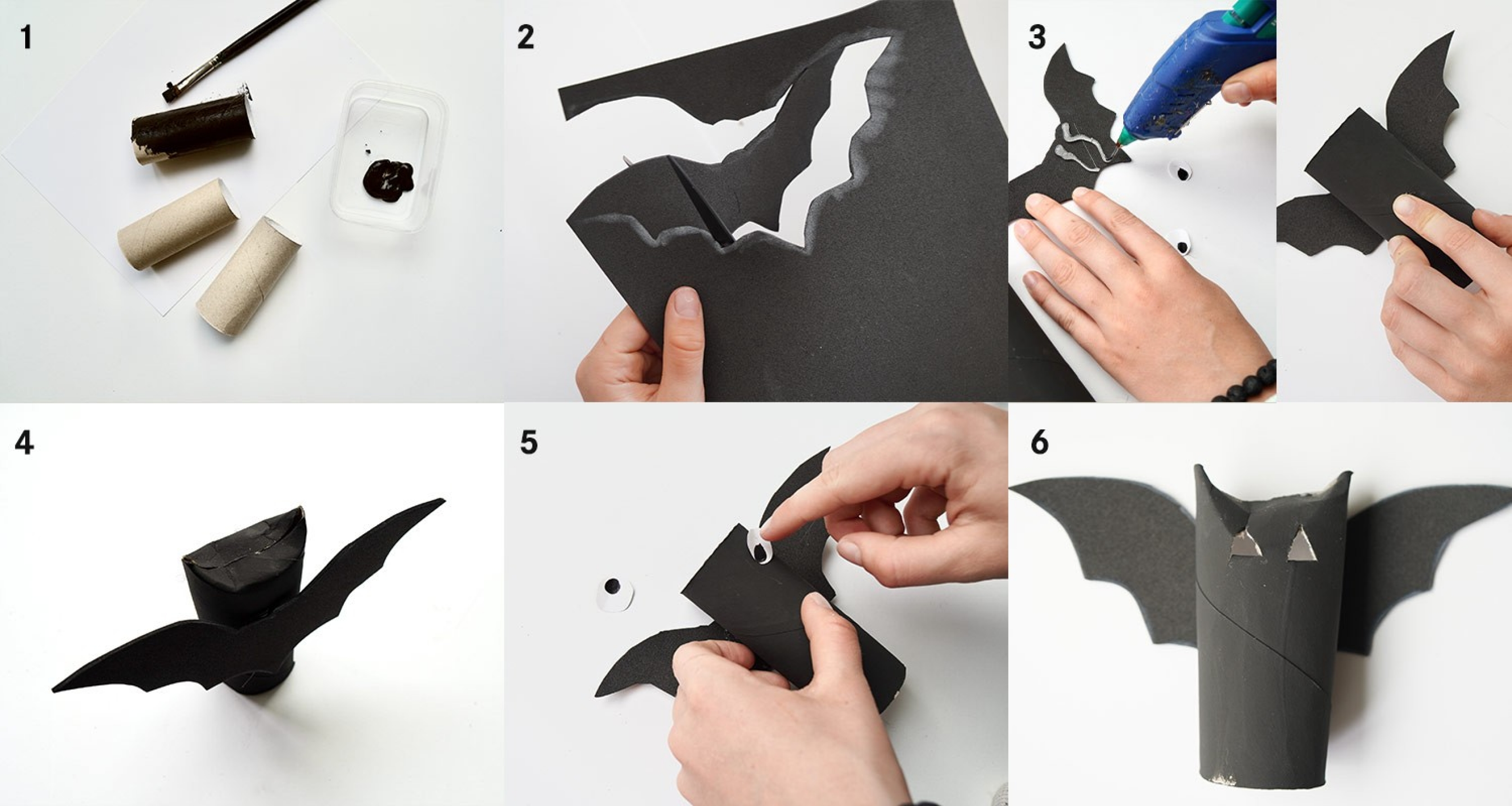 Istruzioni per i pipistrelli di Halloween dai rotoli di carta igienica